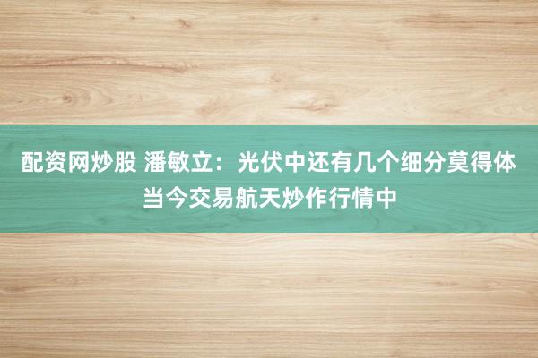 配资网炒股 潘敏立：光伏中还有几个细分莫得体当今交易航天炒作行情中