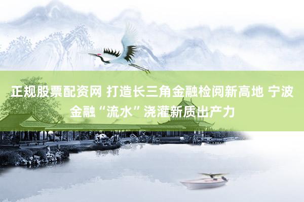 正规股票配资网 打造长三角金融检阅新高地 宁波金融“流水”浇灌新质出产力