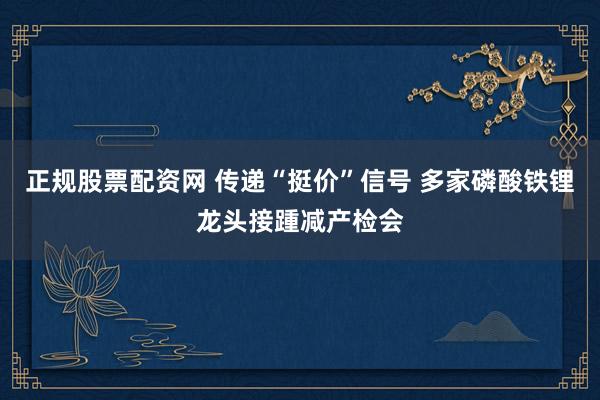 正规股票配资网 传递“挺价”信号 多家磷酸铁锂龙头接踵减产检会